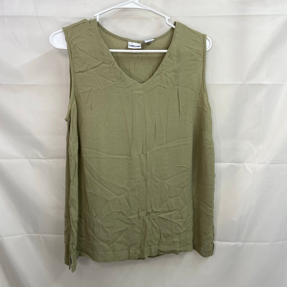 Cherokee women's brownish green lightweight v-neck sleeveless split hem blouse